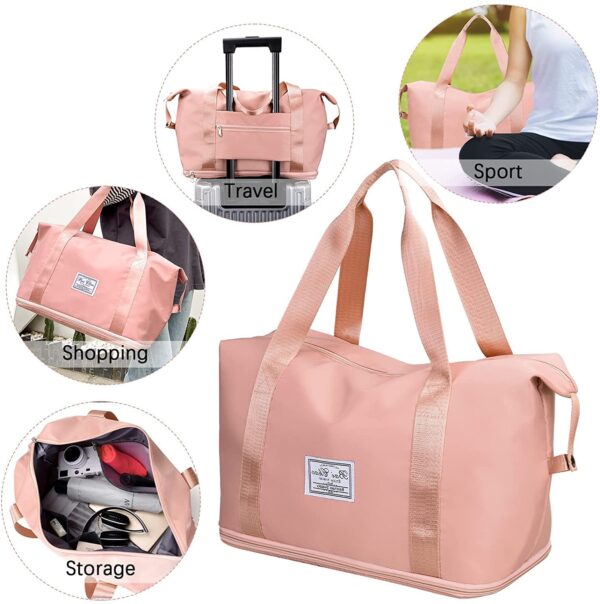 FW FAMEWORLD Nylon 41 Cms Imported Foldable Travel Duffle Bag for Women, Expandable Lightweight Waterproof Carry Weekender Overnight Luggage Bag (Peach) - Image 4