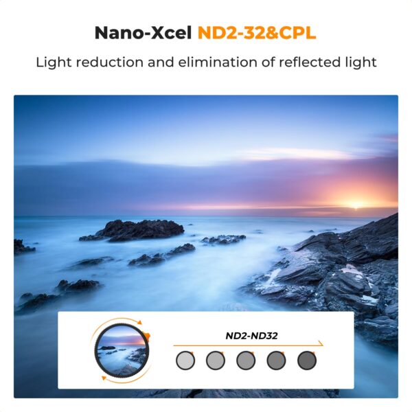 K&F Concept K&F Concept 67mm Variable Fader ND2-ND32 ND Filter and CPL Circular Polarizing Filter 2 in 1 for Camera Lens No X Spot Weather Sealed - Image 3