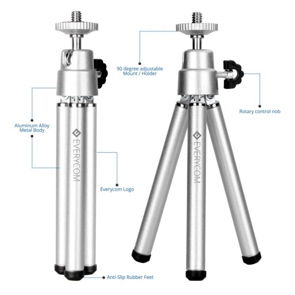 Everycom Extendable Legs 20cm Silver Color Mini Tripod Stand with Universal Grip Mount for Mobile Phone & DSLR Camera - Image 4