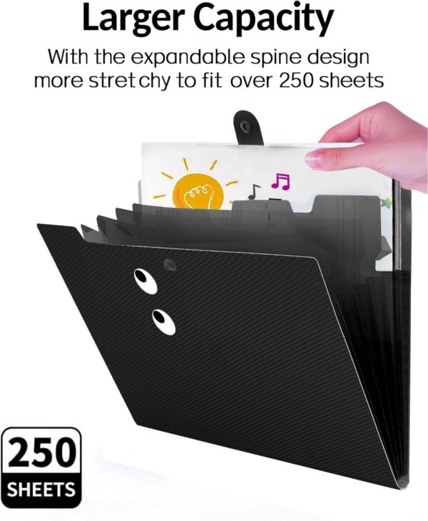 NISUN 5 Pocket Expanding File Folder with Fun Sticky Labels, Letter Size Accordion File Organizer, Portable Folders for Documents, Aesthetic Paper Organizer for School & Office (Black) - Image 5