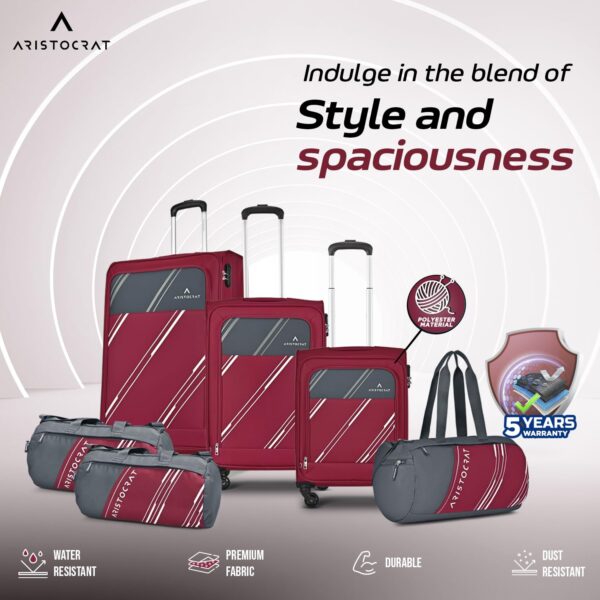 Aristocrat Trigon Hexa Active Luggage Set of 6-3 Trolley Bags (Cabin 55cm+69cm+79cm) & 3 Duffle Bags 52cm for Travel with 5 Years Warranty (Red) - Image 3
