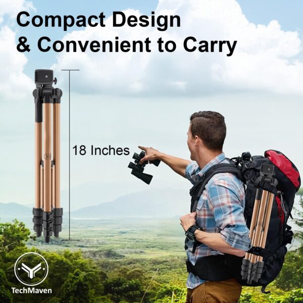 TechMaven Lightweight Tripod with Mobile Holder & Carry Bag, 134 cm| Compatible with Cameras, GoPro, and Smartphones | Copper - Image 4