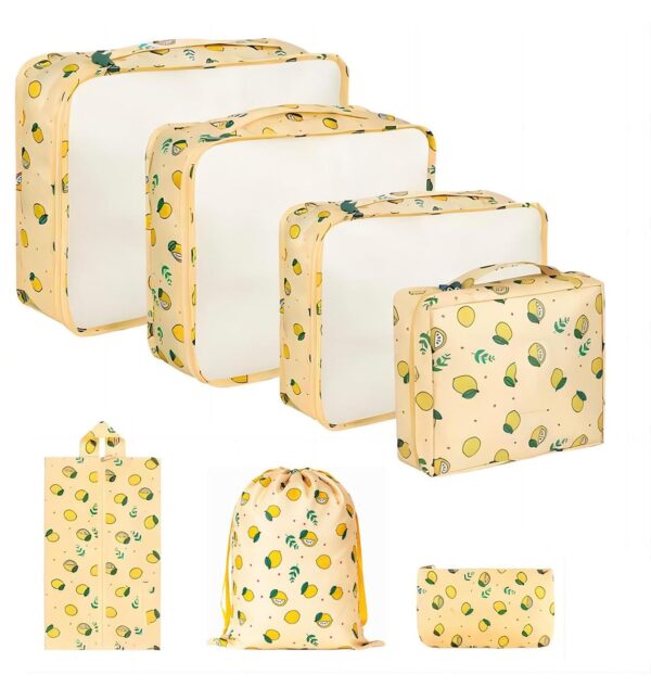 House of Quirk Polyester 7 Set Packing Cubes Luggage Packing Organizers For Travel Accessories(Yellow Lemon) - Image 2