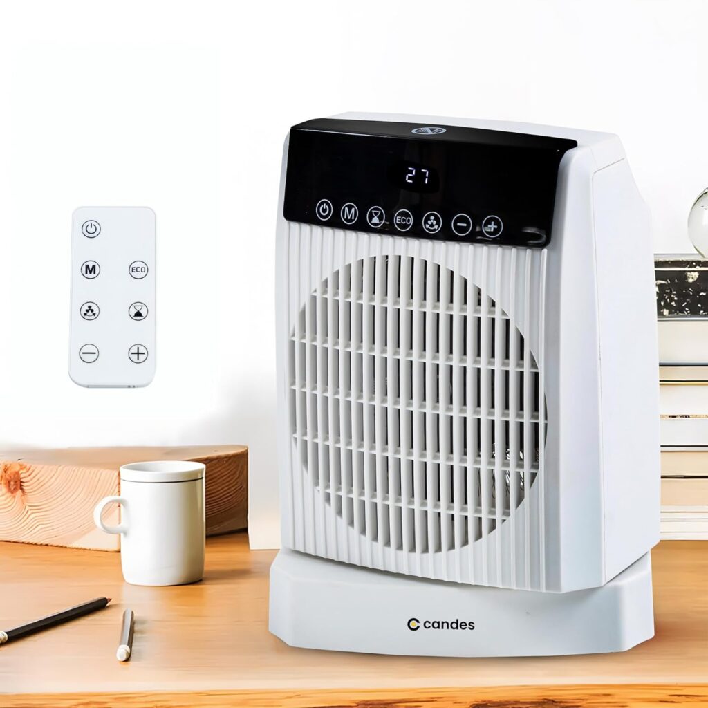 Candes Room Heater with Remote with Oscillation | LED Display with 24 Hours Timer | Tip-Over Switch Fuse Included with Overheat Protection | Temperature Setting | Compact | White