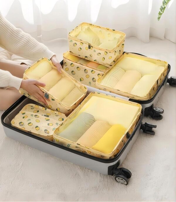House of Quirk Polyester 7 Set Packing Cubes Luggage Packing Organizers For Travel Accessories(Yellow Lemon) - Image 3