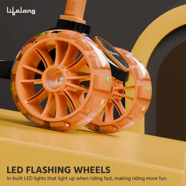 Lifelong Scooter for Kids - Kids Scooter with 3 Changeable Colours with PVC LED Wheels, Aluminium Handle & Adjustable Height - Kick Scooter for Kids Boy & Girl - Skate Scooter, Black and Orange - Image 2