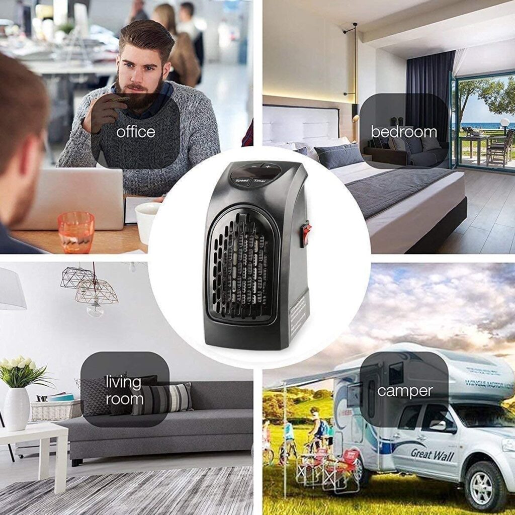 Wall Mount Personal Electric Mini Plug-in Heater 400 watts With Timer & LED Display Compact Wall-Outlet Space Heater with Adjustable, Energy-Efficient Heating Solution for Home & Office