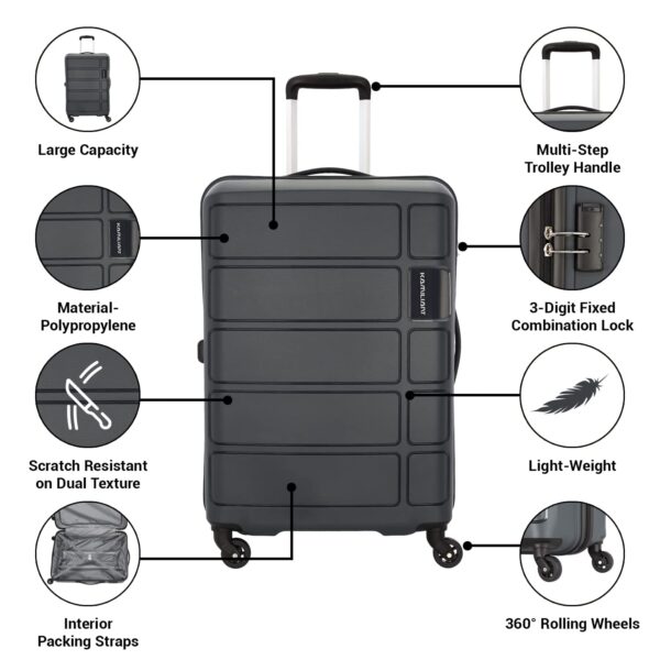 Kamiliant American Tourister Harrier 56 Cms Small Cabin Polypropylene (Pp) Hard Sided 4 Wheeler Spinner Wheels Luggage Suitcase (Grey) - Image 3