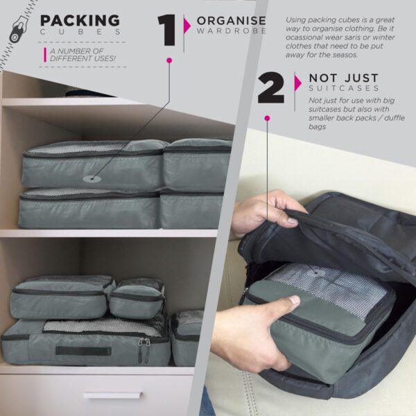 FATMUG Polyester Packing Cubes Travel Pouch Bag Suitcase Luggage Organiser Set Of 4 - Large Size - Grey - Image 8
