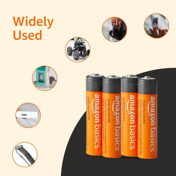 Amazon Basics AAA Rechargeable 750 mAh Batteries | Ready-to-use | Pre-Charged Ni-MH Batteries (Pack of 4) - Image 9
