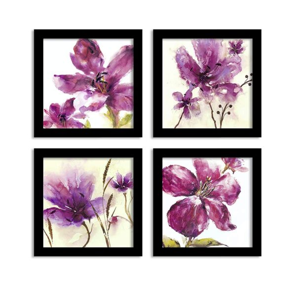 Painting Mantra Purple Breez Flower Framed Painting/Posters for Room Decoration, Set of 4 Black Frame UV Textured Art Prints/Posters for Living Room (4 Unit, 9 x 9 Inches) - Image 4