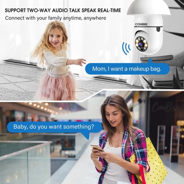 Conbre LightXR 2MP Full HD Indoor Wireless WiFi CCTV Security Camera | Motion Tracking | Two Way Talk | Colored Night Vision | Support Upto 128GB SD Card | Includes E27 Holder - Image 5