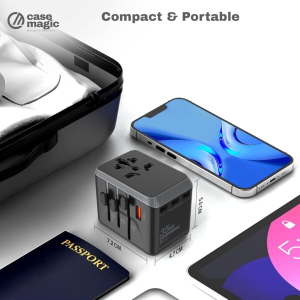 Case-Magic Universal Plug Travel Adapter 35W GaN Type C, International Wall Charger for USA/AUS/UK/EU/ 200+ Countries Worldwide/ 15W USB C, 18W USB A QC3.0 Ports for Laptop, Smartphone, Tablet, Camera - Image 9