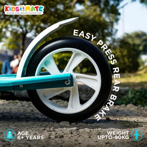 Kidsmate StreetJet Kick Scooter for Aged 6 Years and Above | Kids & Adult Scooter | 2 Wheel Scooter, Foldable Design, 3 Adjustable Height Options with Rear Braking Kick Scooter-Max Load 80kg (White) - Image 4