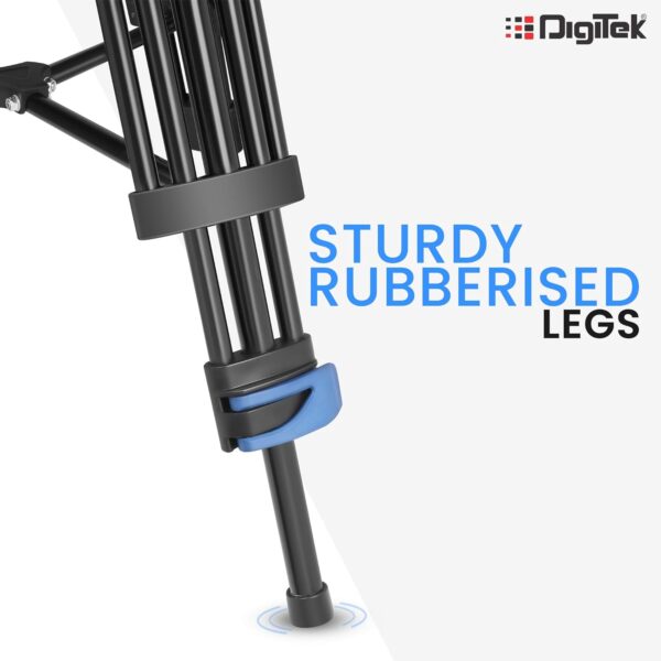 DIGITEK® (DPTR 605 VD) 183cm Heavy Duty Tripod with 2 Way Pan Head & Bubble Head, 6 Feet Max Height, 20kg Max Load, Rubberized Legs, Quick Release Head for Digital Video Cameras & GoPro Devices - Image 4