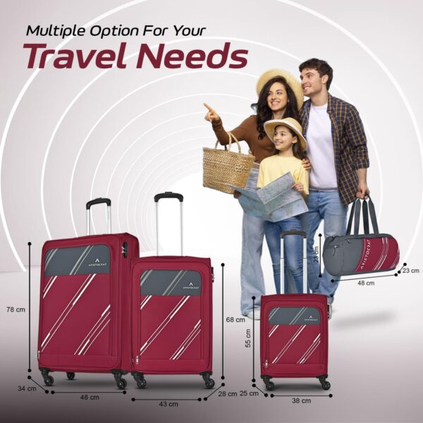 Aristocrat Trigon Hexa Active Luggage Set of 6-3 Trolley Bags (Cabin 55cm+69cm+79cm) & 3 Duffle Bags 52cm for Travel with 5 Years Warranty (Red) - Image 7