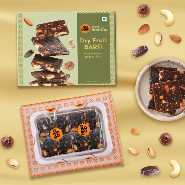 GO DESi - Dry Fruits Barfi | Dates Bar | Anjeer | Khajoor | Nuts | Indian Mithai | Sweets Gift Pack | No Added Sugar | 200 grams - Image 4