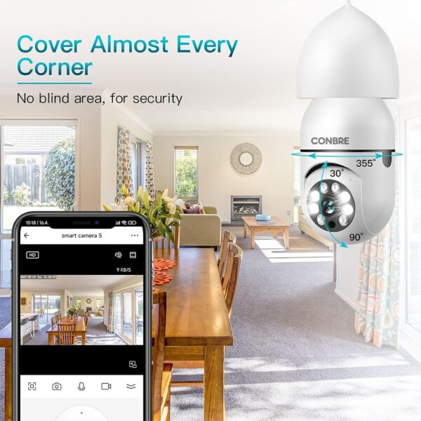 Conbre LightXR 2MP Full HD Indoor Wireless WiFi CCTV Security Camera | Motion Tracking | Two Way Talk | Colored Night Vision | Support Upto 128GB SD Card | Includes E27 Holder - Image 3