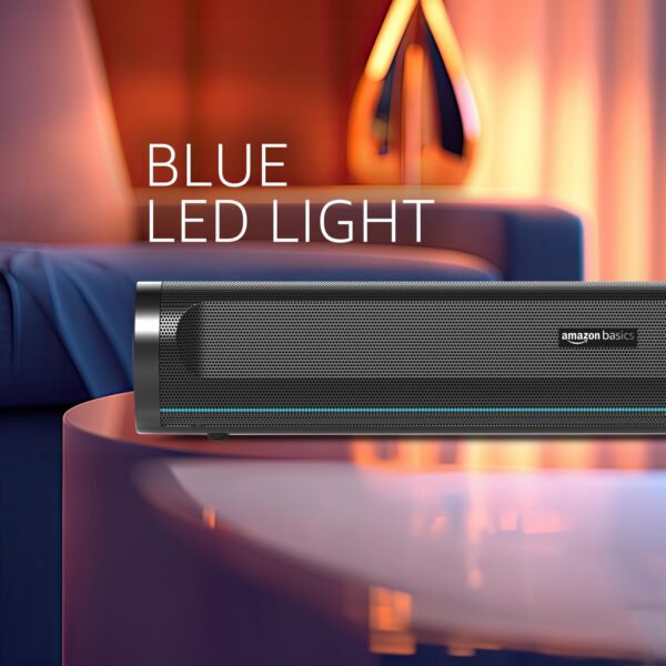 amazon basics SB20R 20W Bluetooth Soundbar with 3600 mAh Battery | 2X Bass | Up to 10 hrs of Playback | Blue LED Lights | Bluetooth 5.3, Aux & USB Connectivity (Black) - Image 6