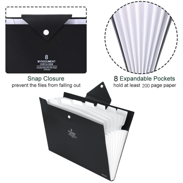 NISUN 8 Pockets File Folder, A4/Letter Size Accordion File Organizer, Expandable Document Holder, Portable Folders for Classroom,Home,Office - Black (32 * 23cm) - Image 5