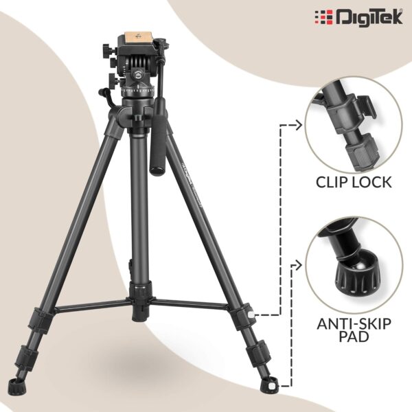 DIGITEK® (DPTR 880 PRO) (165 CM) Platinum Aluminum Light Weight Tripod, with Fluid Video Head, for DSLR & Video Cameras, Maximum Operating Height: 5.90 Feet, Maximum Load : 6 kgs (Black) - Image 5