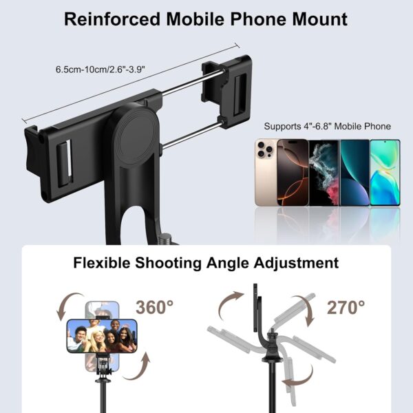 Mobilife Long Selfie Stick with Tripod Stand Aluminum 61 inch Multifunctional Bluetooth Tripod for Mobile Phone Vlogging Live Stream 1/4" Screw for Mirrorless/Action Camera Ring Light Gopro,Black - Image 6