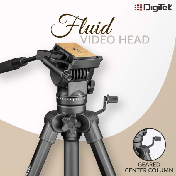 DIGITEK® (DPTR 880 PRO) (165 CM) Platinum Aluminum Light Weight Tripod, with Fluid Video Head, for DSLR & Video Cameras, Maximum Operating Height: 5.90 Feet, Maximum Load : 6 kgs (Black) - Image 3