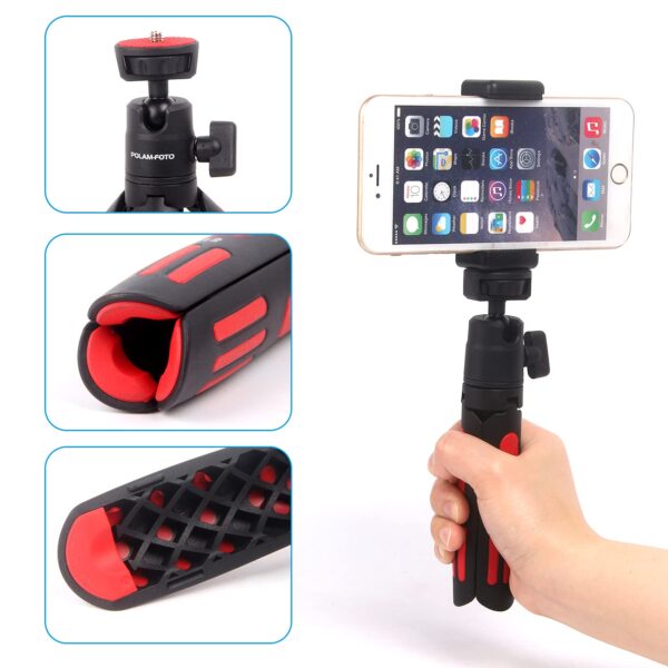 POLAM-FOTO Lightweight Desktop Mini Tripod 3 Levels Adjustment 360° Ball Head Cold Shoe for Camera/Phone/Webcam/DSLR/Sony/Gopro，Extendable Selfie Stick, for Vlogging, Live Streaming… - Image 6