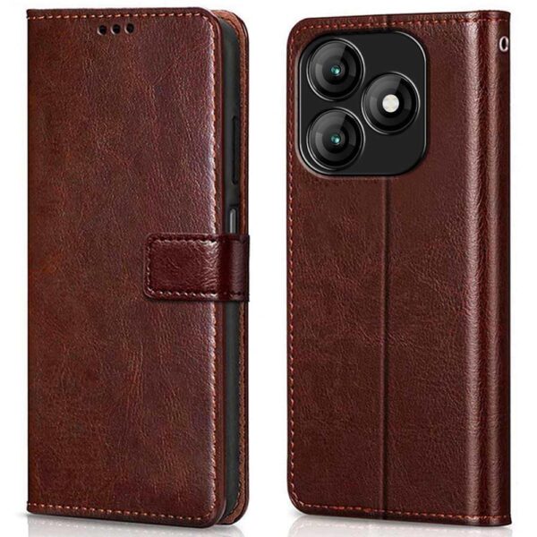 TOUCCH Flip case for Itel A70| Leather Finish Cover & Flexible Stand Design | Card and Money Pocket | Brown - Image 2