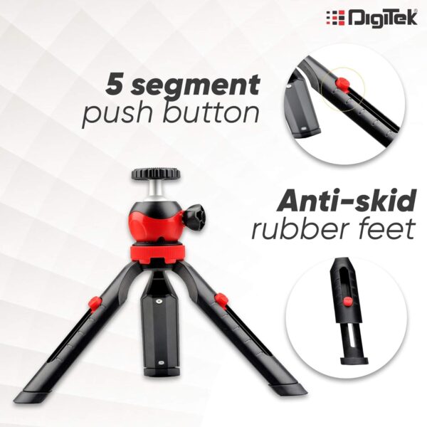 DIGITEK® (DTR-200MT) 18CM Flexible & Portable Mini Tripod with Smartphone Holder & 360° Ball Head, 1kg Load Capacity, 2 Section Adjustment, Rubber Feet, For Smartphones, Compact Cameras, GoPro Cameras - Image 4