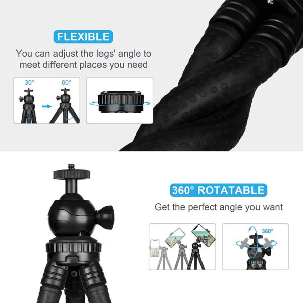 Adofys Flexible Gorillapod Tripod with 360° Rotating Ball Head Tripod for All DSLR Cameras(Max Load 1.5 kgs) & Mobile Phones + Free Heavy Duty Mobile Holder - Image 5