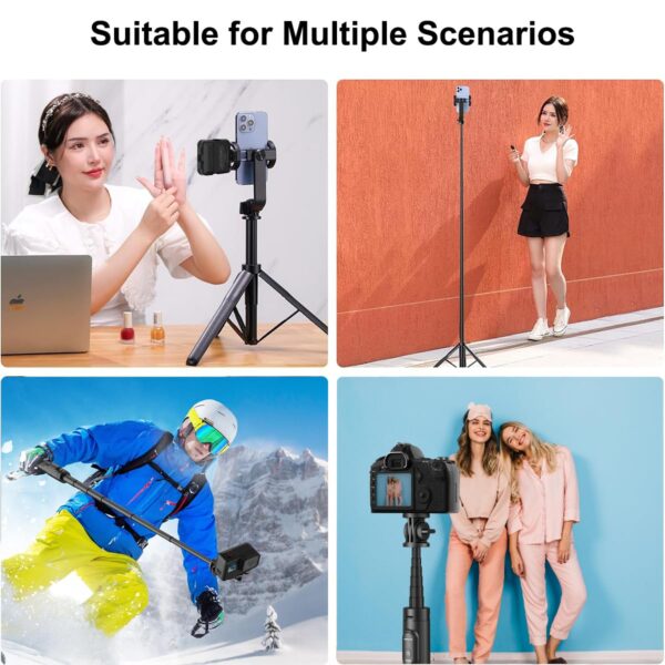 Mobilife 64" Multi-Function Selfie Stick Tripod Long Selfie Stick for iPhone&Android Multiple Mount for Camera Gopro Fill Light Aluminum Portable Mobile Tripod with Bluetooth Remote,Black - Image 8