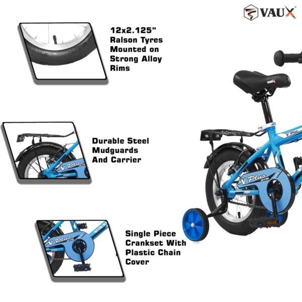 Vaux Plus Cycle for Kids 2 to 4 Years Old with Support Wheels, Ideal for Both Boys & Girls, Hi-Ten Steel Frame, Strong Alloy Rims & Ralson Tubular Tyres,95% Assembled, Ideal Height:2ft to 3ft(Blue) - Image 2