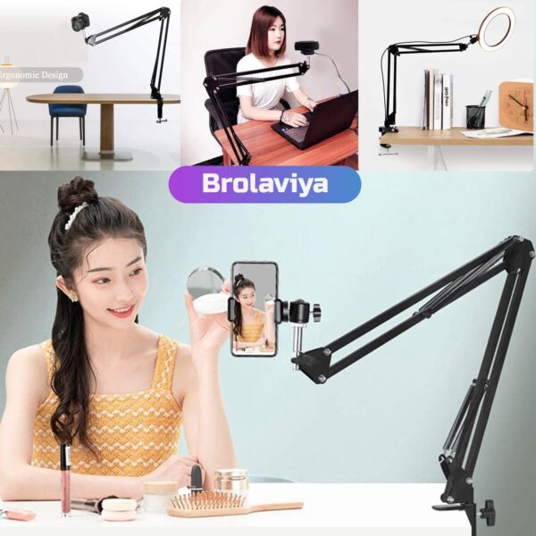 BROLAVIYA Overhead Video Mobile Stand, Metal Long Arm,1/4" Ball Head Male for Camera,Gopro Webcams,Mobile Bracket for Video,Desktop,Bedroom, Office, Table Mount, Black - Image 9