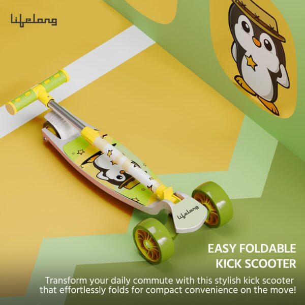 Lifelong Scooter for Kids 3+ Years - Foldable Kids Scooter with PVC Wheels & Adjustable Height - Kick Scooter Capacity 50kg 3+ Year Old boy & Girl - Skate Scooter (LLKS16) White & Green - Image 4