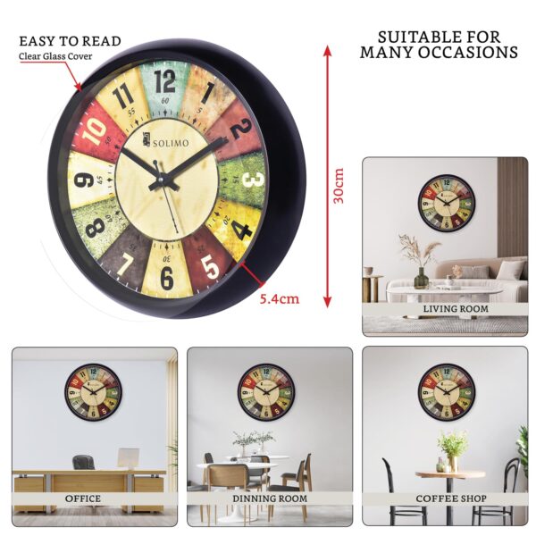 Amazon Brand - Solimo 12-Inch Plastic & Glass Analog Wall Clock - Classic Roulette (Silent Movement, Black Frame) - Image 4