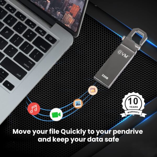 EVM EnStore 32GB Metal USB 2.0 Flash Drive - High Read Speeds up to 15MB/s & Write Speeds up to 8MB/s - Durable Metal Casing - Ideal for Data Transfer & Storage - (EVMPD/32GB) - Image 6