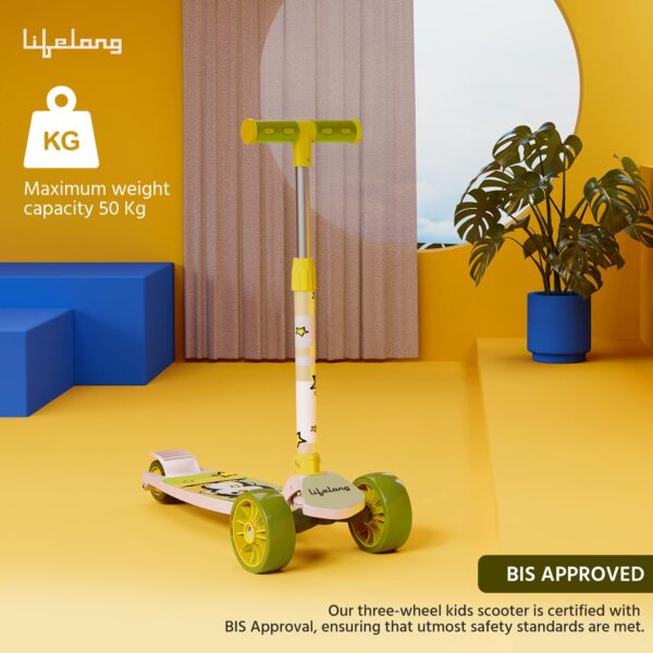 Lifelong Scooter for Kids 3+ Years - Foldable Kids Scooter with PVC Wheels & Adjustable Height - Kick Scooter Capacity 50kg 3+ Year Old boy & Girl - Skate Scooter (LLKS16) White & Green - Image 6