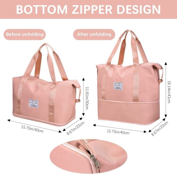 FW FAMEWORLD Nylon 41 Cms Imported Foldable Travel Duffle Bag for Women, Expandable Lightweight Waterproof Carry Weekender Overnight Luggage Bag (Peach) - Image 6