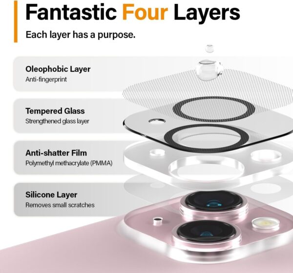 Amazon Brand - Solimo Tempered Glass Camera Lens Protector for iPhone 15(6.1 Inch)& iPhone 15 Plus(6.7 Inch)|Anti-Scratch|Black Tempered Glass - Image 6