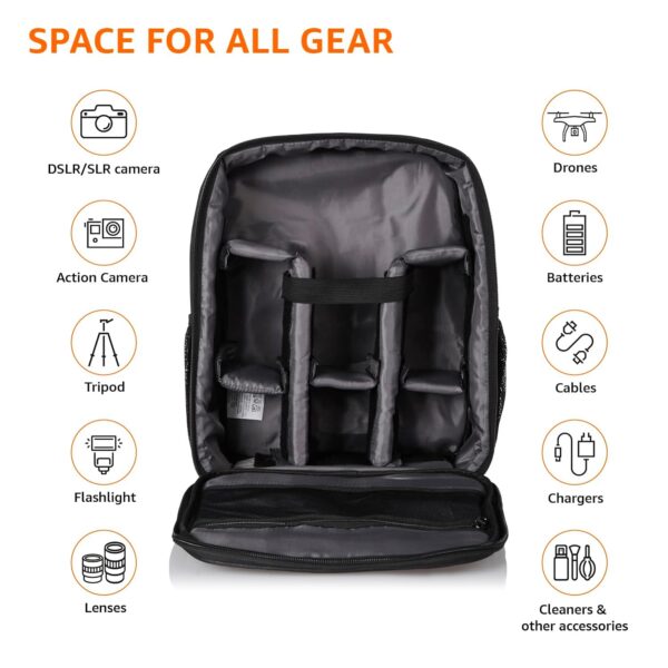 amazon basics Waterproof Fabric DSLR Backpack Camera Bag, Lens Accessories Carry Case for Nikon, Canon, Olympus, Pentax & OthersA20PRO - Image 5
