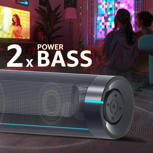 amazon basics SB25R 25W Bluetooth Soundbar with 3600 mAh Battery | 2X Bass | Up to 10 hrs of Playback | Blue LED Lights | Bluetooth 5.3, Aux & USB Connectivity (Slate Grey) - Image 4