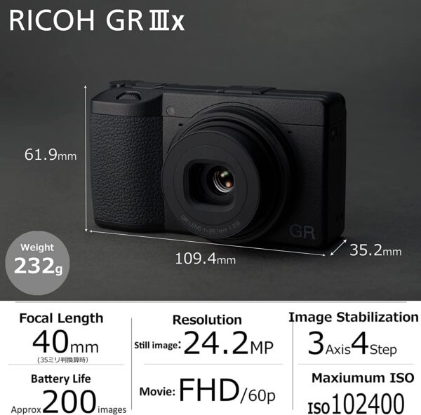 Ricoh GR IIIx, Black, Digital Compact Camera with 24MP APS-C Size CMOS Sensor, 40mmF2.8 GR Lens (in The 35mm Format) - Image 3