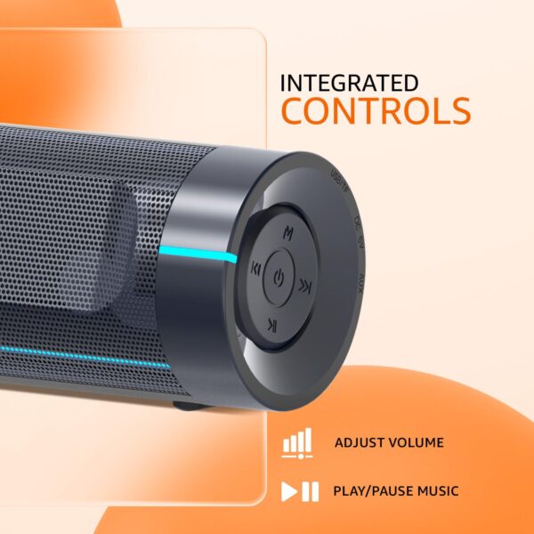 amazon basics SB25R 25W Bluetooth Soundbar with 3600 mAh Battery | 2X Bass | Up to 10 hrs of Playback | Blue LED Lights | Bluetooth 5.3, Aux & USB Connectivity (Slate Grey) - Image 8