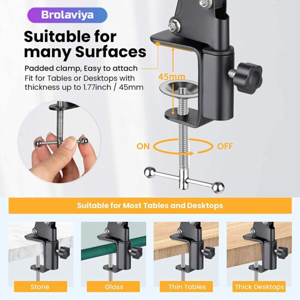 BROLAVIYA Overhead Video Mobile Stand, Metal Long Arm,1/4" Ball Head Male for Camera,Gopro Webcams,Mobile Bracket for Video,Desktop,Bedroom, Office, Table Mount, Black - Image 8
