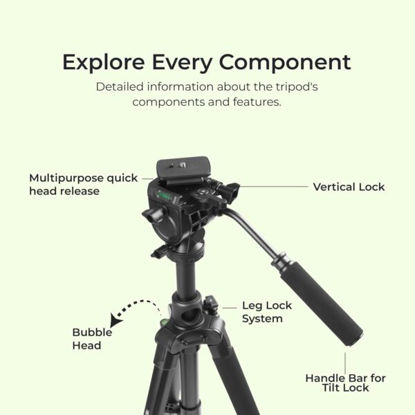 DIGITEK® (DPTR 895VD) 195 CM Tripod Cum Monopod with Aluminum Alloy & Multipurpose Head, 3-Way Head, Lightweight 590MM Folded with Carry Bag, Max Load 5Kg, Ideal for DSLR, DV Camera's - Image 9