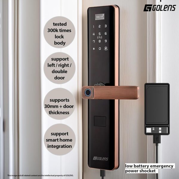 Golens X33 Pro Smart Door Lock Digital Door Lock 6-Way Unlocking | WiFi | Fingerprint | Password | RFID Access Card | Mobile App | Physical Key | OTP Access | Passage Mode (No Extra Gateway Required) - Image 7