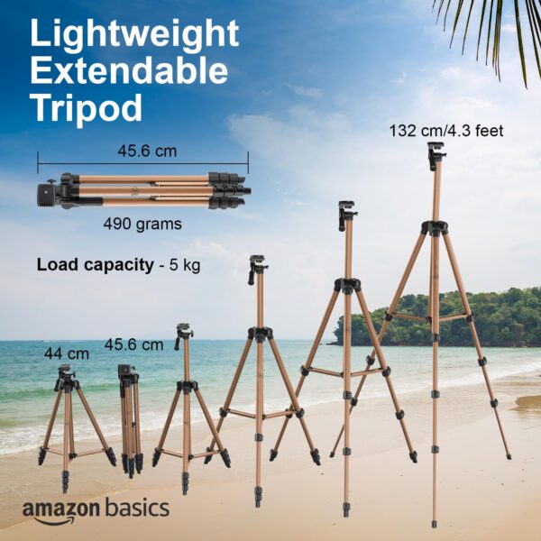 TechMaven Lightweight Tripod with Mobile Holder & Carry Bag, 134 cm| Compatible with Cameras, GoPro, and Smartphones | Copper - Image 5