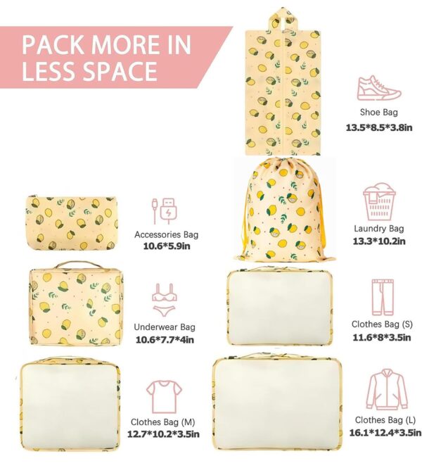 House of Quirk Polyester 7 Set Packing Cubes Luggage Packing Organizers For Travel Accessories(Yellow Lemon) - Image 4