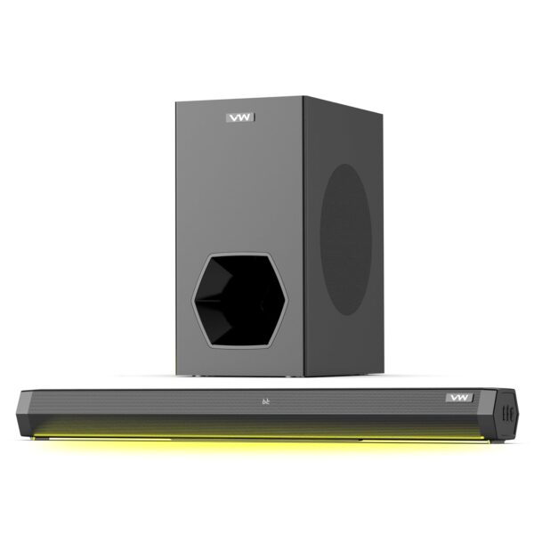 VW Hunter Bar | 160W Soundbar | 2.1 Channel Home Theatre | Deep Bass from 6.5" Subwoofer | Multiple Connectivity | 4 EQ Modes | Sleek Remote & LED Light (Black) - Image 2